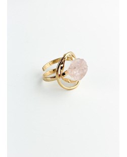 Anel ajustável Pedra Natural Quartzo Rosa banhado Ouro 18K