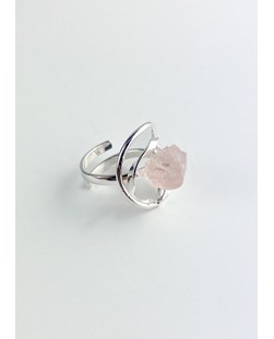 Anel ajustável Pedra Natural Quartzo Rosa banhado Prata