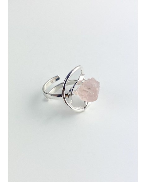 Anel ajustável Pedra Natural Quartzo Rosa banhado Prata