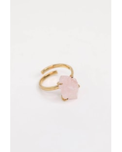 Anel Quartzo Rosa Ajustavel Banho Ouro