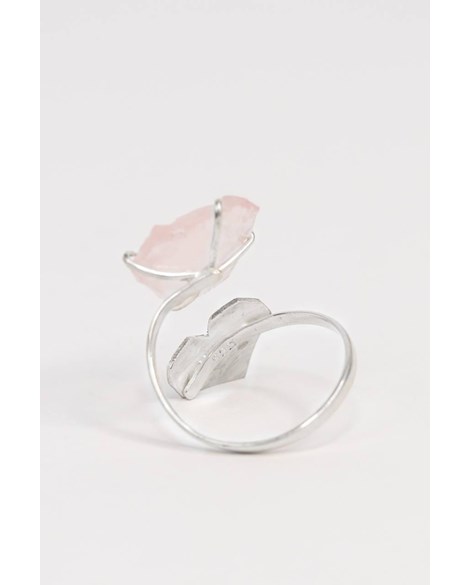 Anel Quartzo Rosa Coração Origami Prata 925