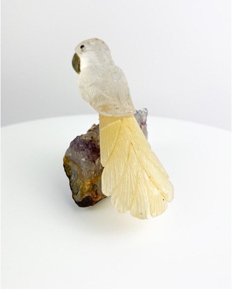 Arara de Quartzo Cristal com Calcita Amarela Bico Dolomita na Base Drusa de Ametista
