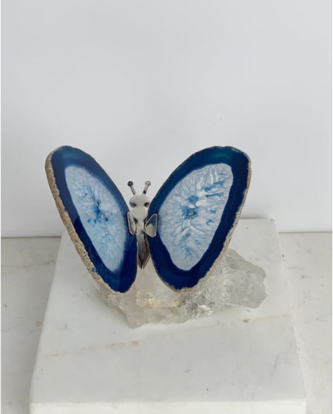 Borboleta Ágata Azul Base Drusa de Cristal