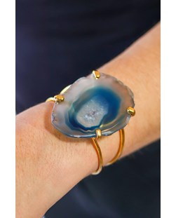Bracelete Chapa de Ágata Azul Banhado Ouro