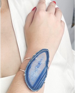 Bracelete Chapa de Ágata Azul Banhado Prata