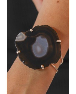 Bracelete Chapa de Ágata Preta Banho Prata