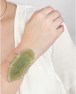 Bracelete Chapa de Ágata Verde Banhado Prata