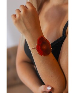 Bracelete Chapa de Ágata Vermelha Banhado Ouro