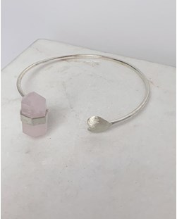 Bracelete Coração Ponta Biterminada Quartzo rosa ajustavel Prata 925