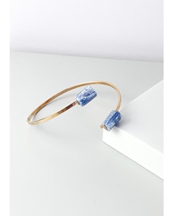 Bracelete Duo Cianita Azul Bruta Banho Ouro