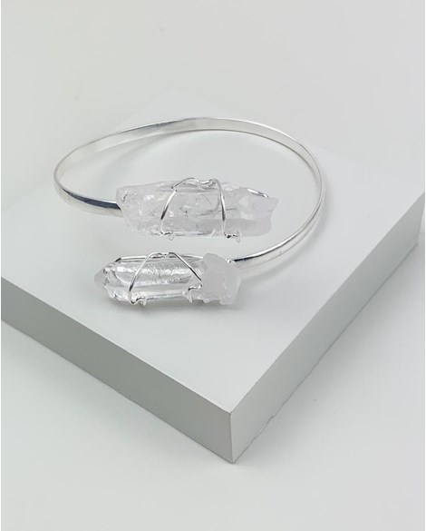Bracelete duo ponta Cristal de Quartzo envolta banho prata