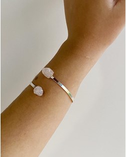 Bracelete duo Quartzo rosa bruto banho prata