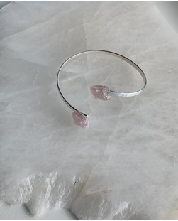 Bracelete duo Quartzo rosa bruto banho prata