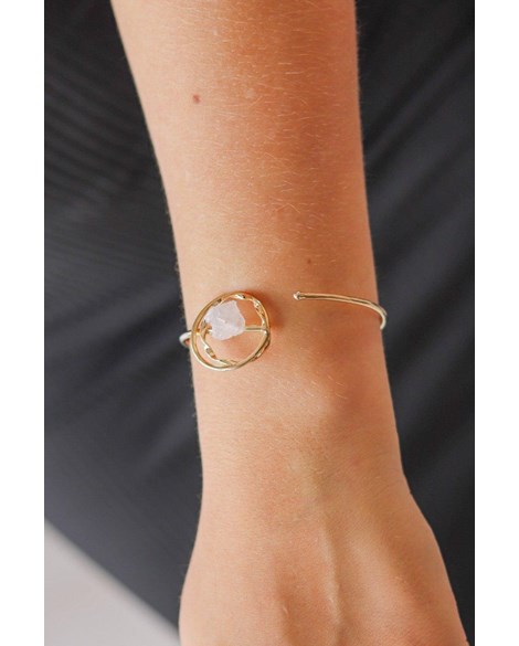 Bracelete Pedra Natural Quartzo Rosa Banhado Ouro 18K