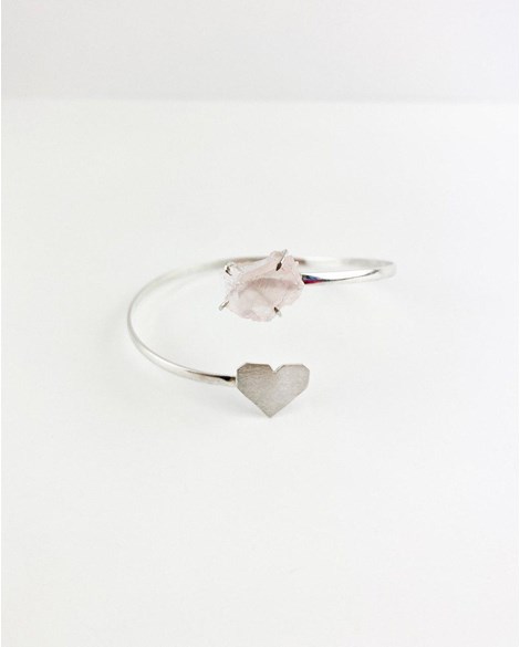 Bracelete Quartzo Rosa Coração Origami Prata 925