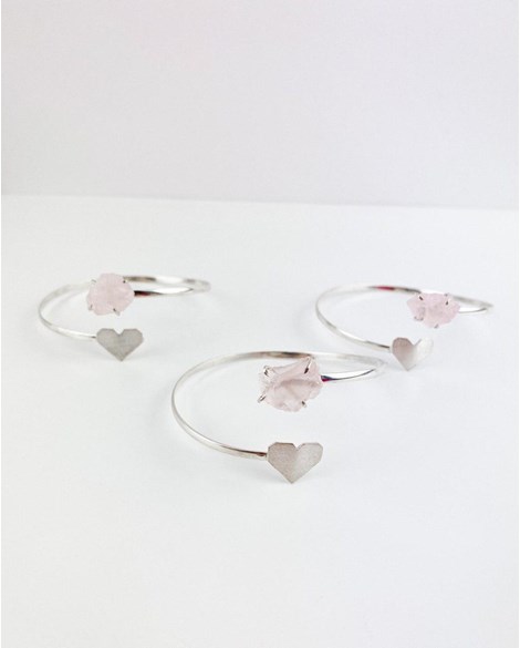 Bracelete Quartzo Rosa Coração Origami Prata 925