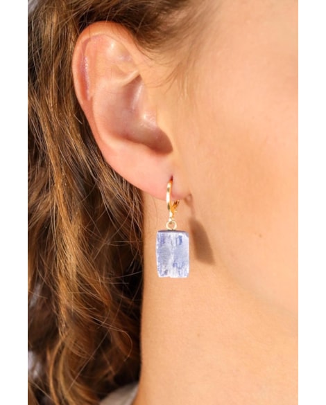 Brinco Piercing Argola Cianita Azul bruta Banho Ouro
