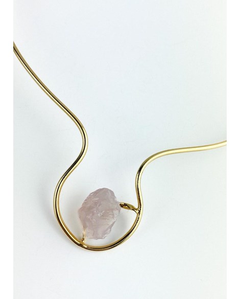 Choker Pedra Natural Quartzo Rosa banhada Ouro 18k