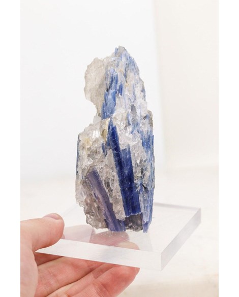 Cianita Azul com Quartzo Cristal Bruta na Base Acrílica 484 gramas