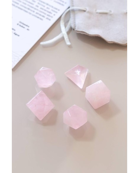 Kit Sólidos Platônicos cinco formas Quartzo Rosa