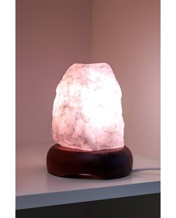 Luminária de Quartzo Rosa Bruta Pequena base madeira Marrom