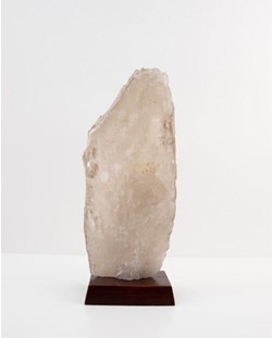 Pedra Cristal de Quartzo Bruto na Base Madeira Marrom 393 gramas