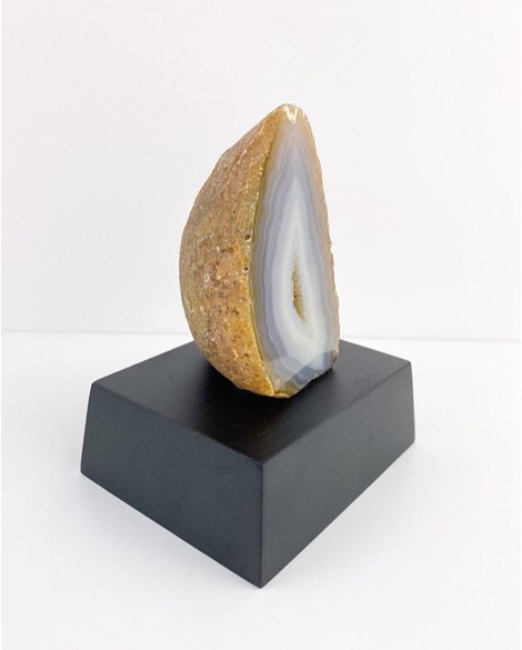 Pedra Geodo Ágata Natural na Base Madeira Preta 400 gramas