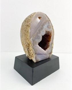 Pedra Geodo Ágata Natural na Base Madeira Preta 750 gramas