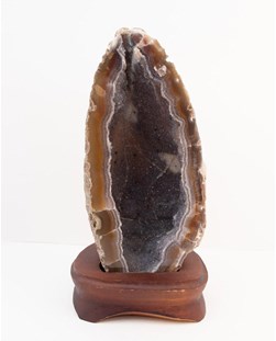 Pedra Geodo de Ágata Natural com Base de Madeira Marrom 1,435 kg