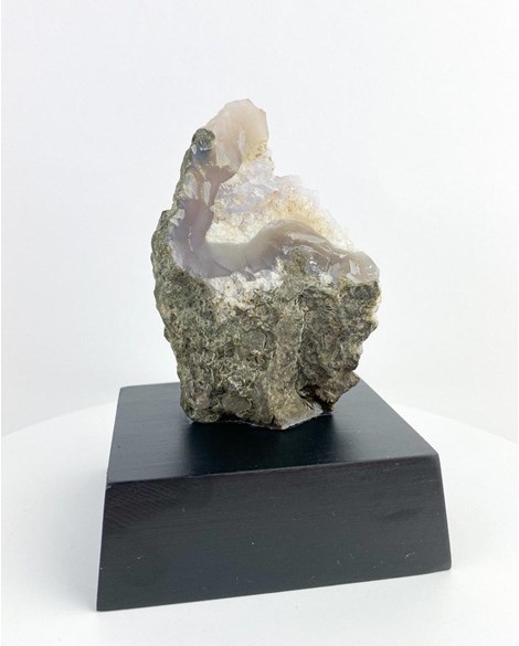 Pedra Geodo de Ágata Natural com Base de Madeira Preta 350 gramas