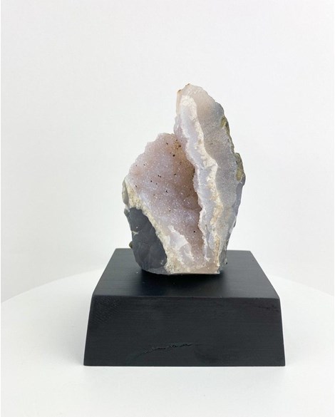 Pedra Geodo de Ágata Natural com Base de Madeira Preta 350 gramas