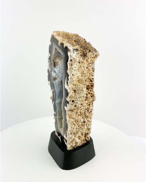Pedra Geodo de Ágata Natural com Base de Madeira Preta 532 gramas aprox
