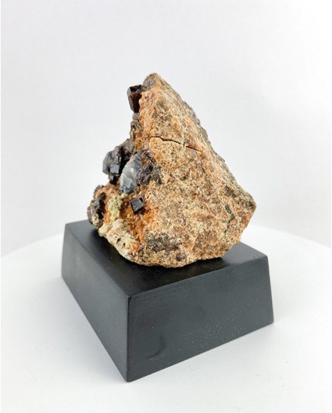 Pedra Granada Espessartita Grossulária na base de Madeira Preta 546 gramas