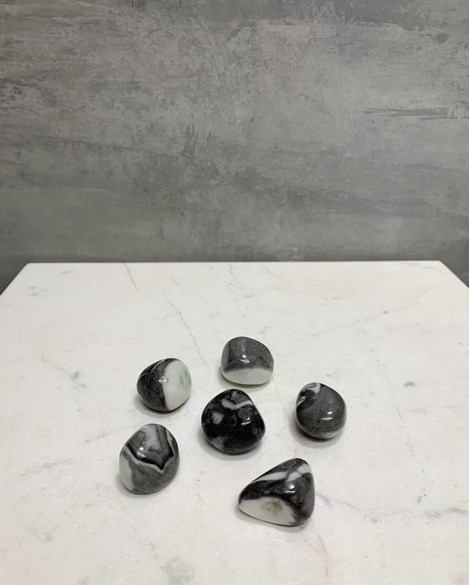 Pedra Jaspe Concha Preto com Branco Rolado 9 a 12 gramas