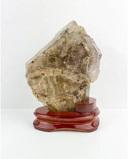Pedra Quartzo Elestial Bruta na Base de Madeira 1,285kg