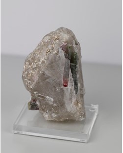 Pedra Turmalina Melancia no Quartzo com Mica na Base Acrílico 345 gramas