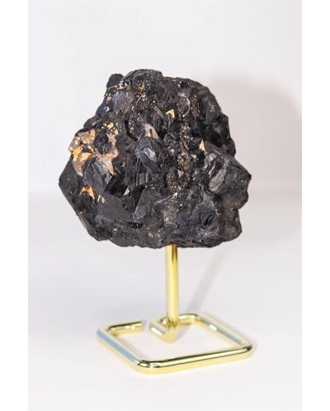 Pedra Turmalina Preta Bruta na Base Metal Dourada 734 gramas