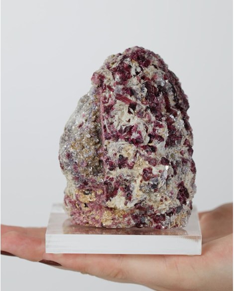 Pedra Turmalina Rubelita no Quartzo Base de Acrílico 550 gramas