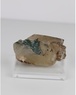 Pedra Turmalina Verde no Quartzo Fumê com Base Acrílico 240 gramas