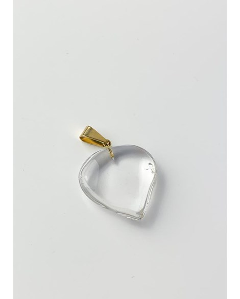 Pingente Cristal de Quartzo Coração com Pino Banho Ouro