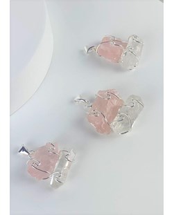 Pingente duo Cristal com Quartzo rosa bruto banho prata