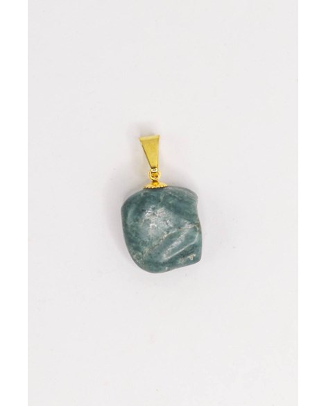 Pingente Jade azul rolado com pino Banhado Ouro 