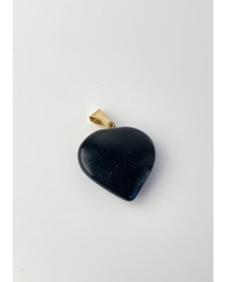 Pingente Obsidiana Coração com Pino Banho Ouro