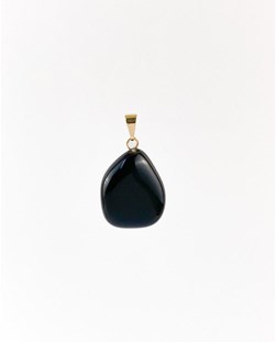 Pingente Obsidiana preta rolado com pino Banhado Ouro