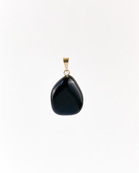 Pingente Obsidiana preta rolado com pino Banhado Ouro