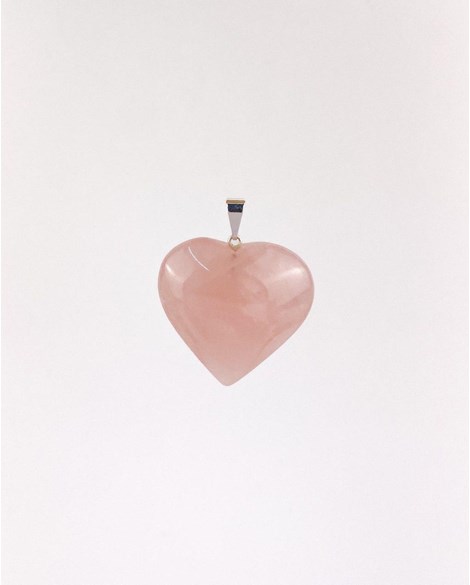 Pingente Quartzo Rosa Coração com pino banhado Prata