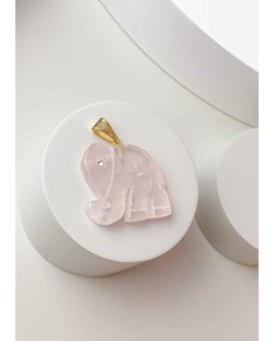Pingente Quartzo Rosa Elefante Banho Ouro