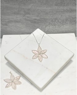 Pingente Quartzo rosa Flor banho prata