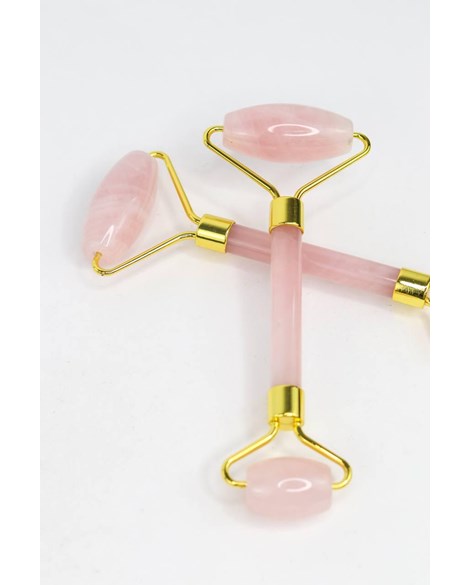 Roller facial Quartzo rosa banho ouro